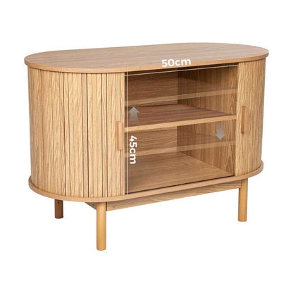 Natural Wood Ribbed Contemporary Sideboards Cabinet