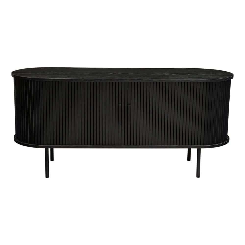 Ribbed Black Sideboard Buffet with Sliding Doors