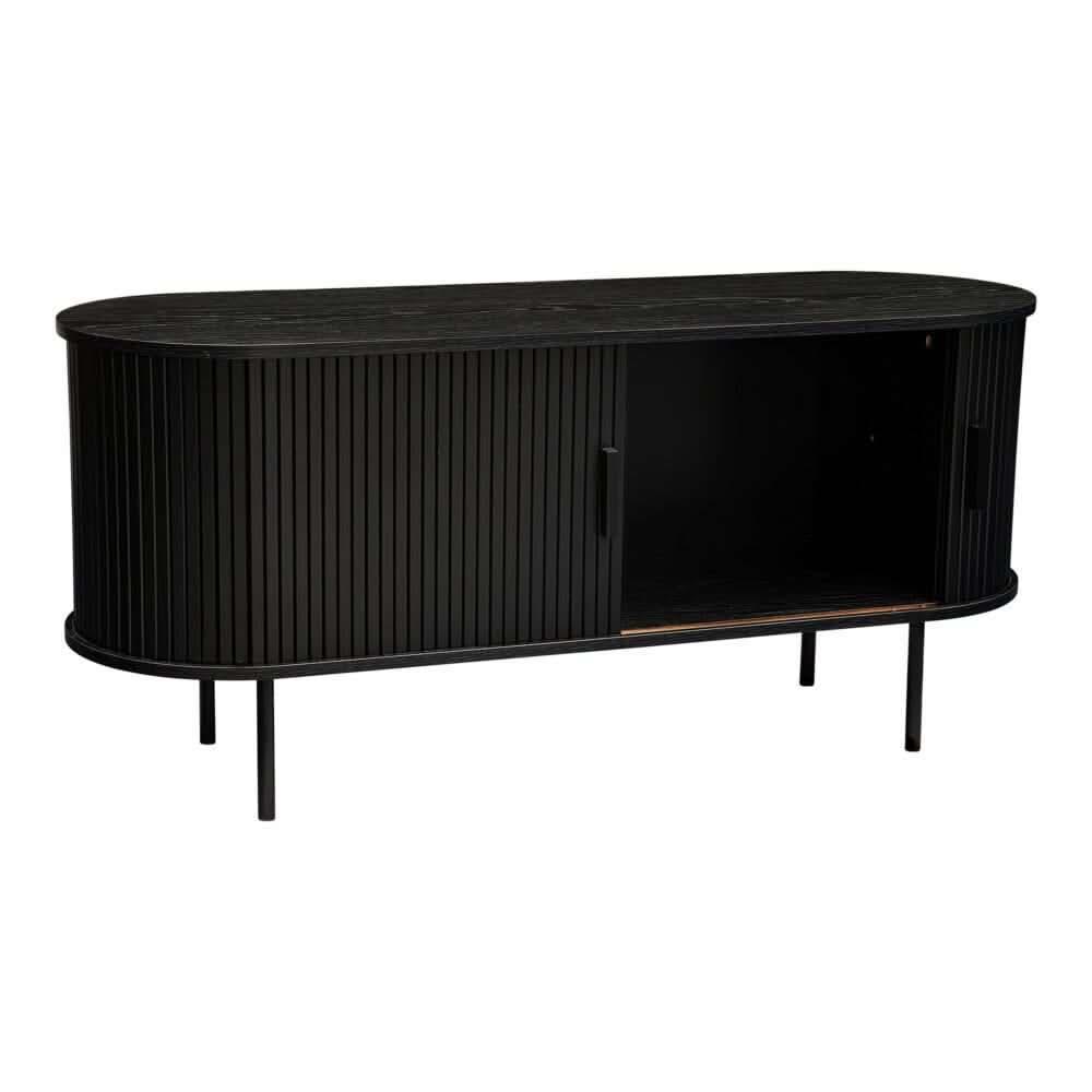 Ribbed Black Sideboard Buffet with Sliding Doors