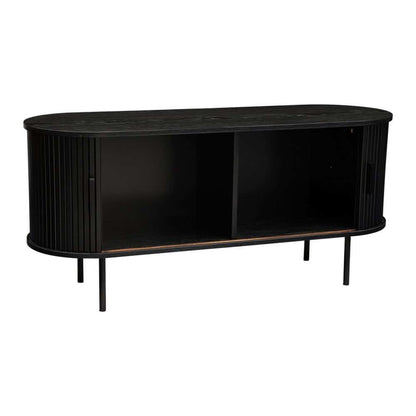 Ribbed Black Sideboard Buffet with Sliding Doors