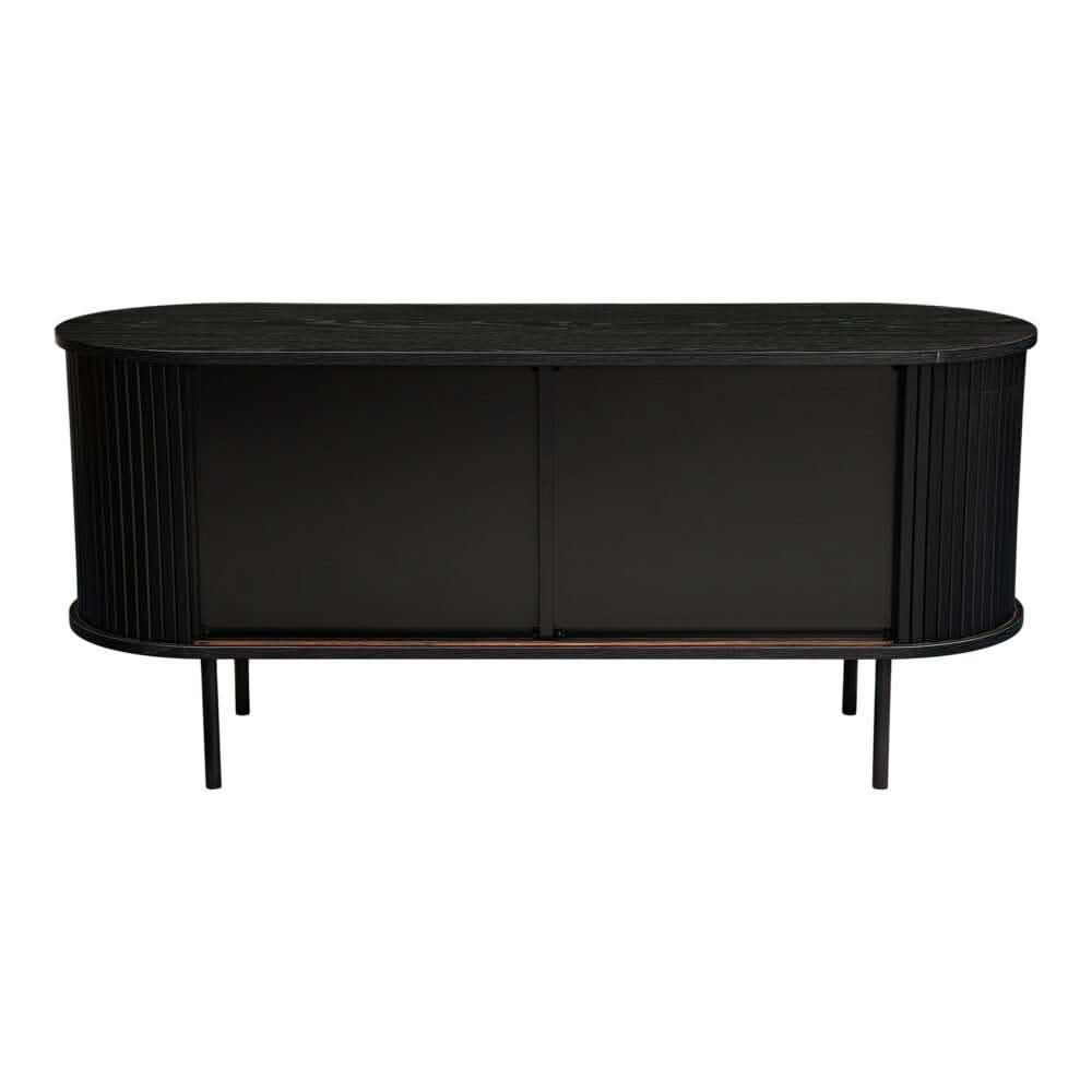 Ribbed Black Sideboard Buffet with Sliding Doors