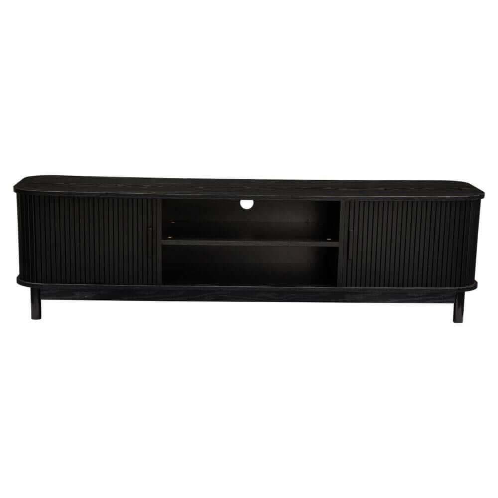 160cm Ribbed Black Entertainment Center Unit