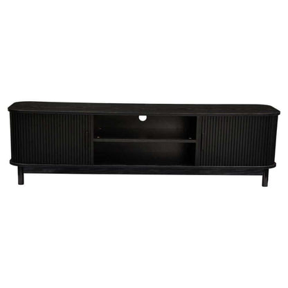 160cm Ribbed Black Entertainment Center Unit