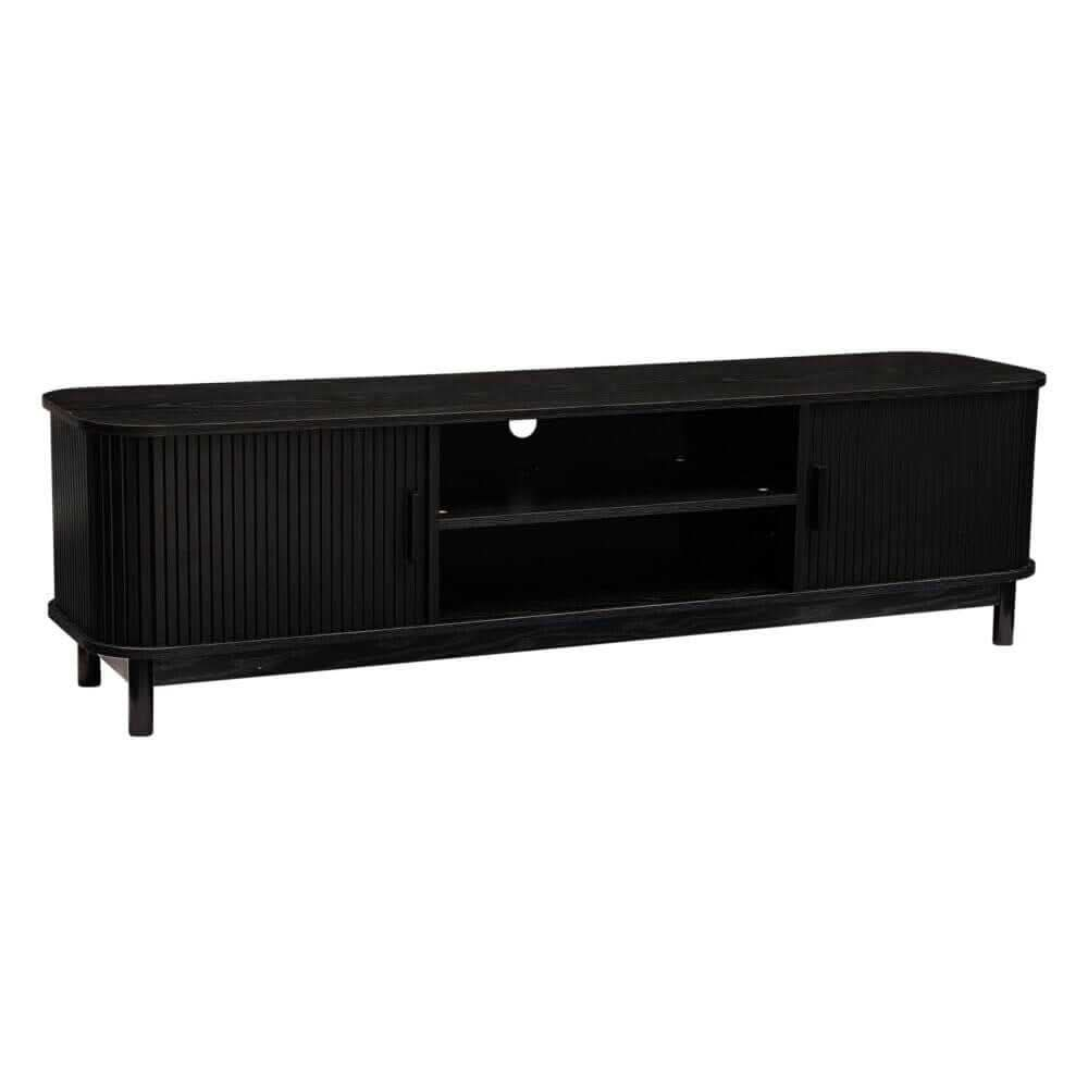 160cm Ribbed Black Entertainment Center Unit