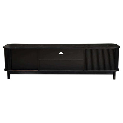 160cm Ribbed Black Entertainment Center Unit