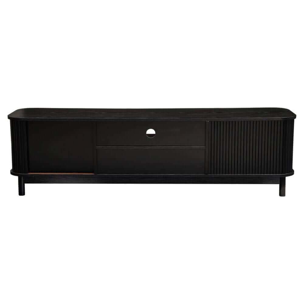 160cm Entertainment Unit Ribbed Black Media Console