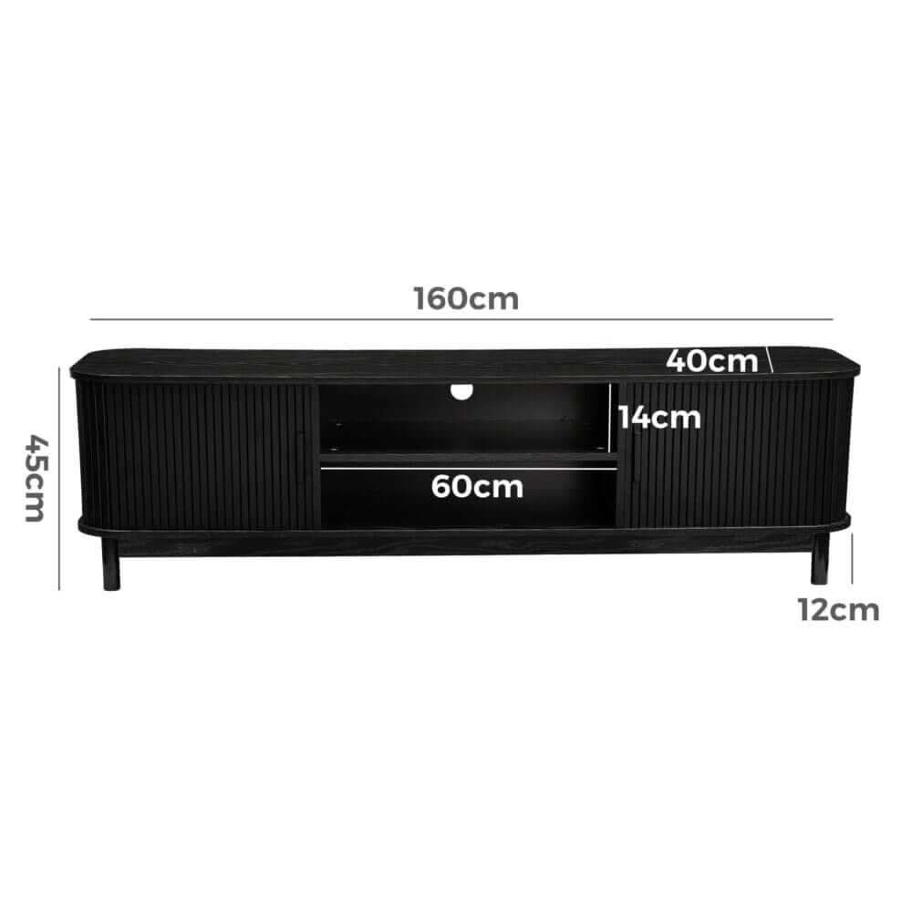 160cm Entertainment Unit Ribbed Black Media Console