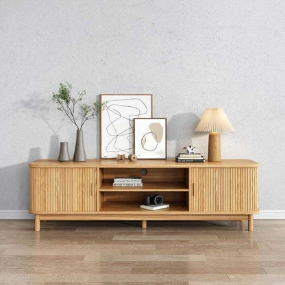 160cm Ribbed Natural Entertainment Unit