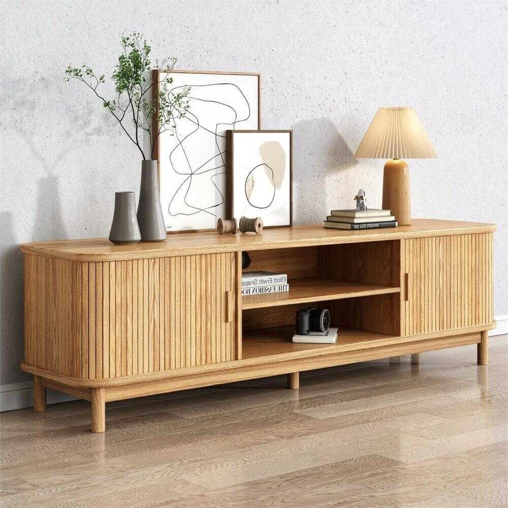 160cm Entertainment Unit Ribbed Black Media Console