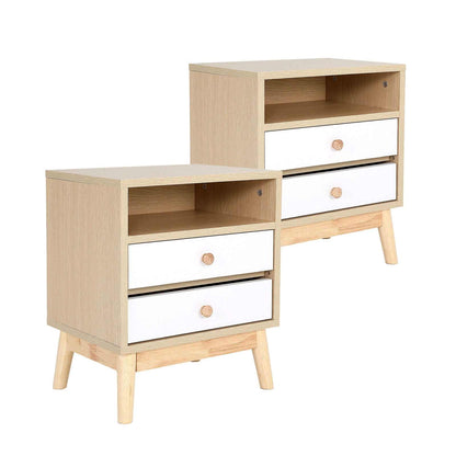 ANYA Oak 2 Drawer Nightstand Set of 2