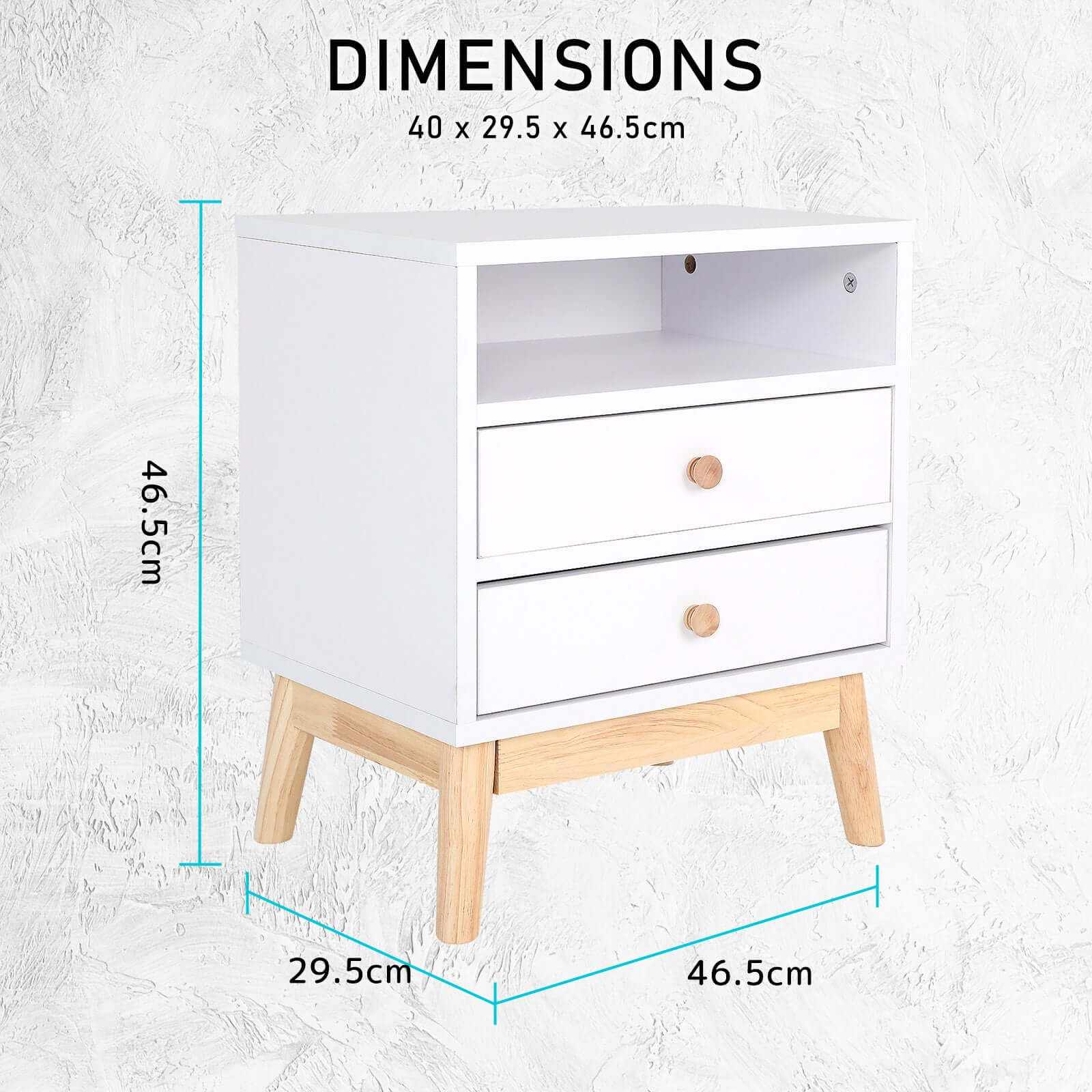 Bedside Table Side Storage Cabinet Nightstand Bedroom 2 Drawer ANYA - 