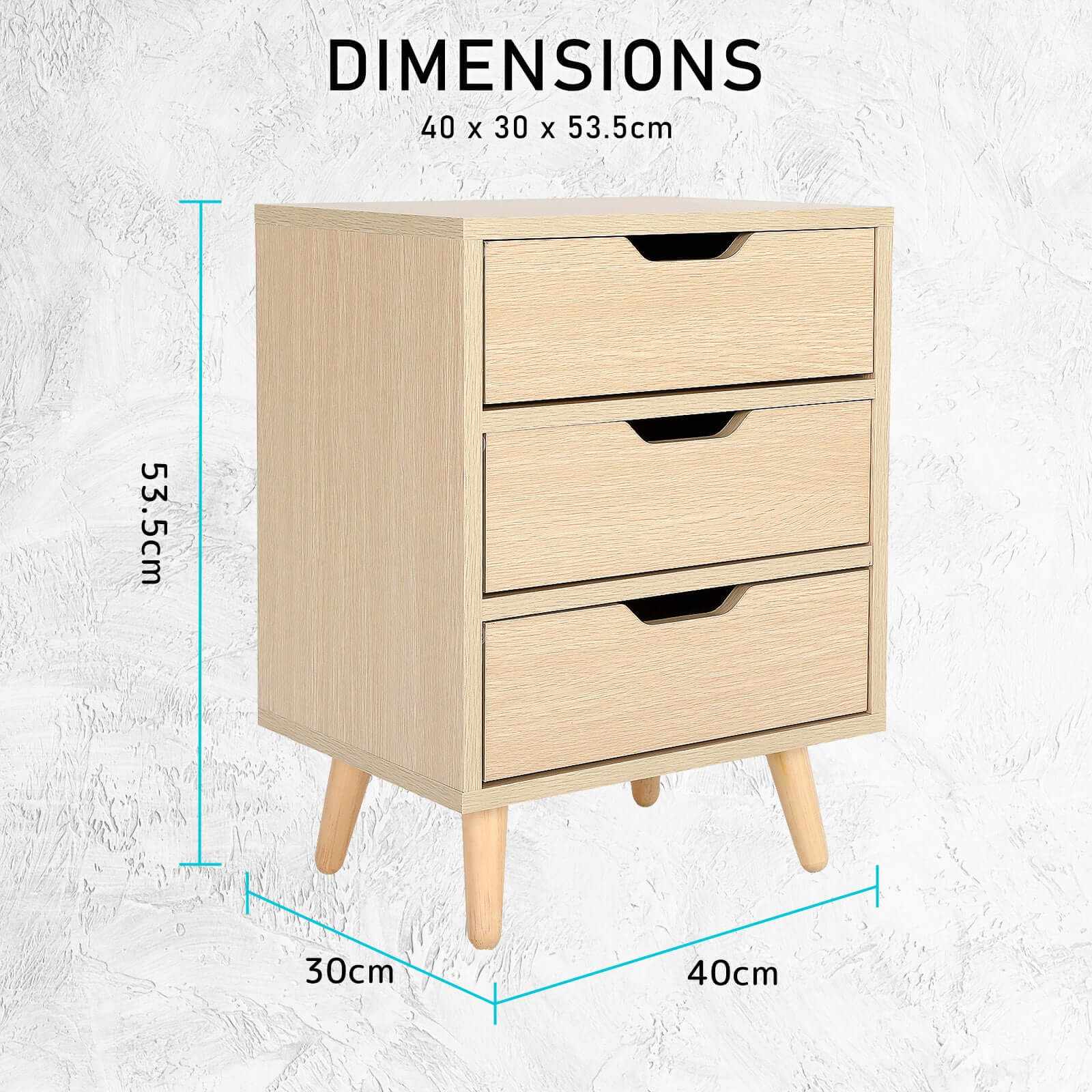 LACY OAK 3 Drawer Bedside Table