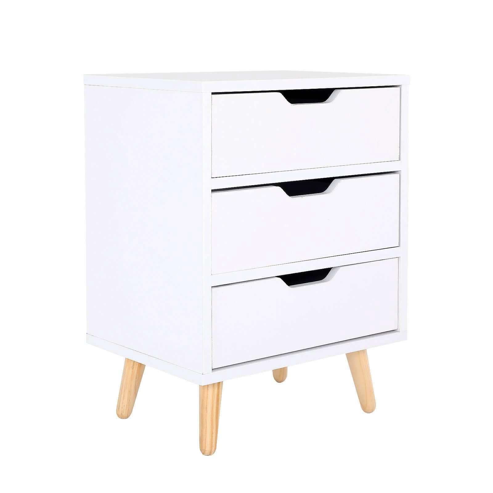 Bedside Table 3 Drawer Nightstand - White