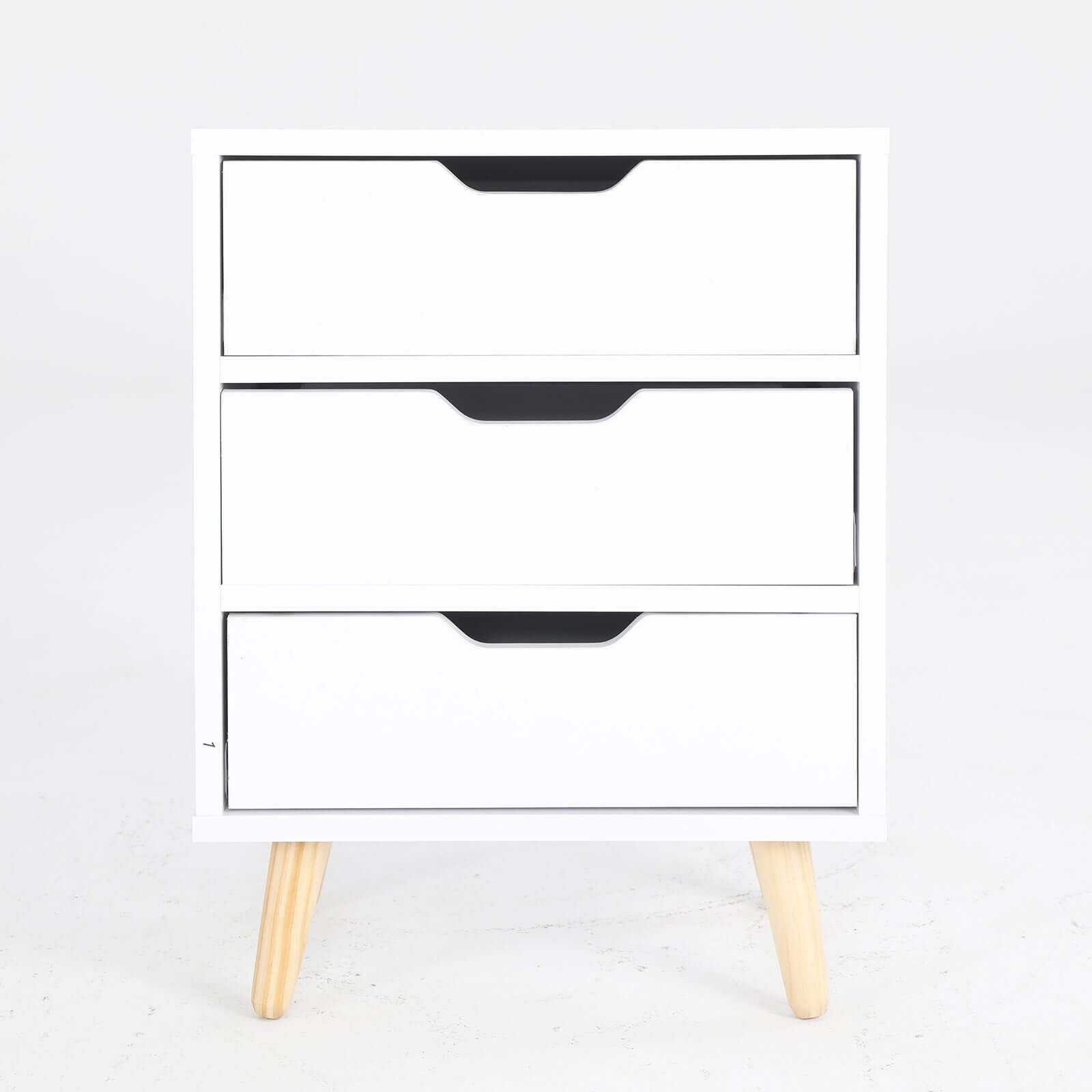 Bedside Table 3 Drawer Nightstand - White