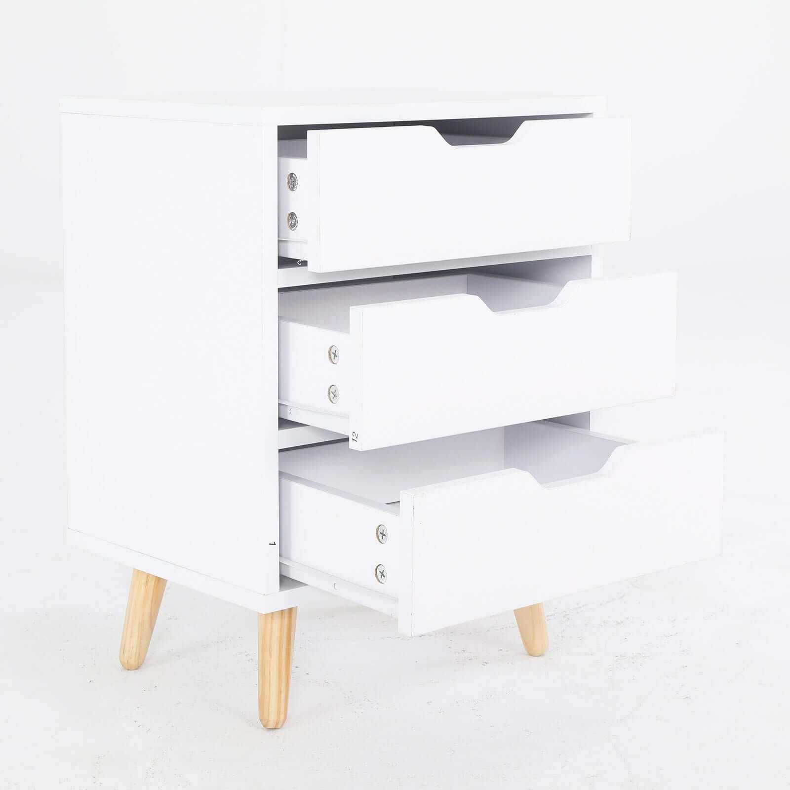 Bedside Table 3 Drawer Nightstand - White