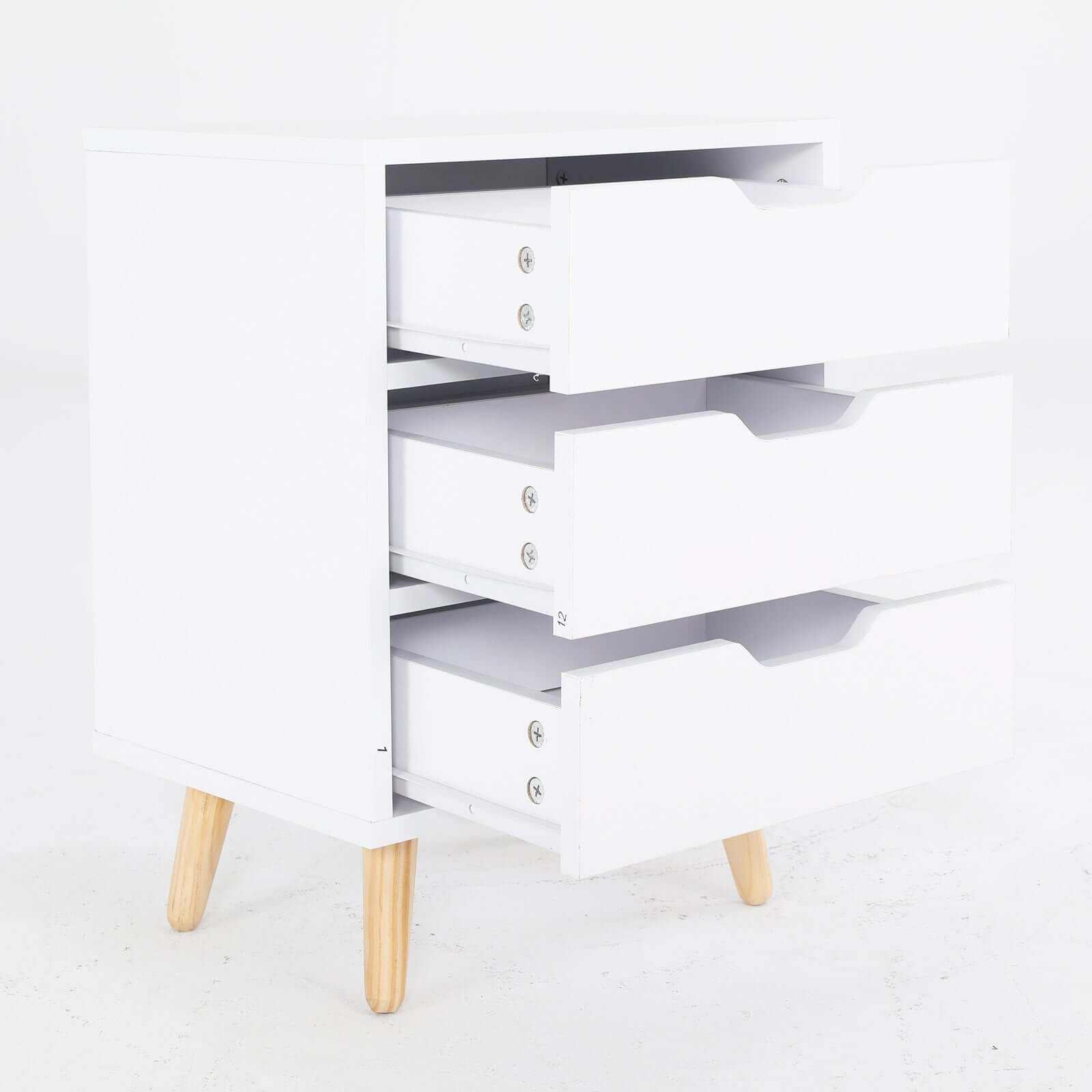 Bedside Table 3 Drawer Nightstand - White