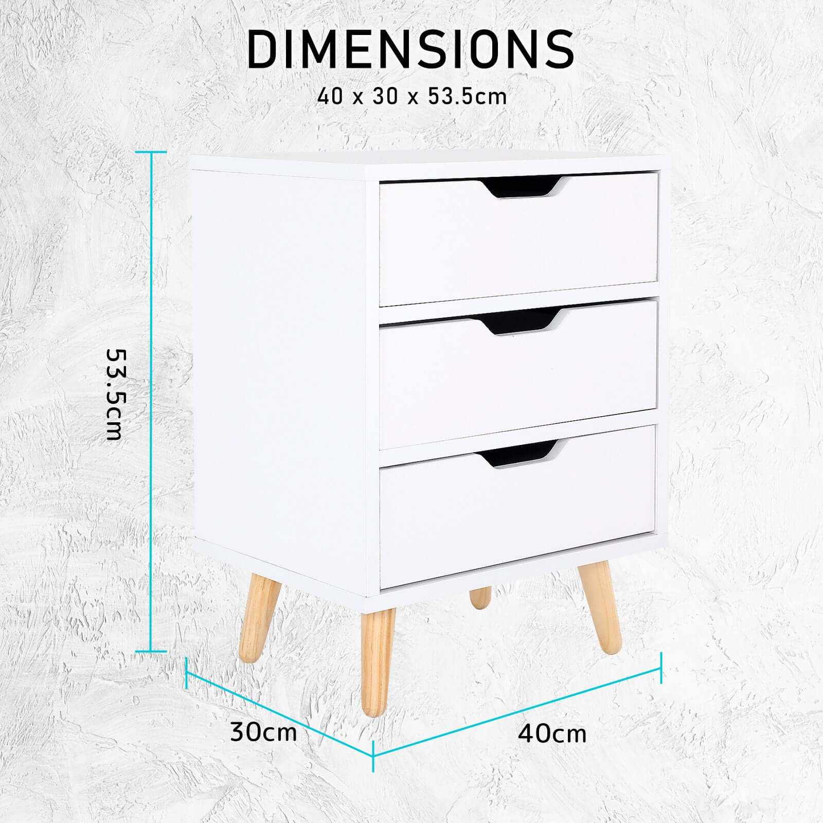Bedside Table 3 Drawer Nightstand - White