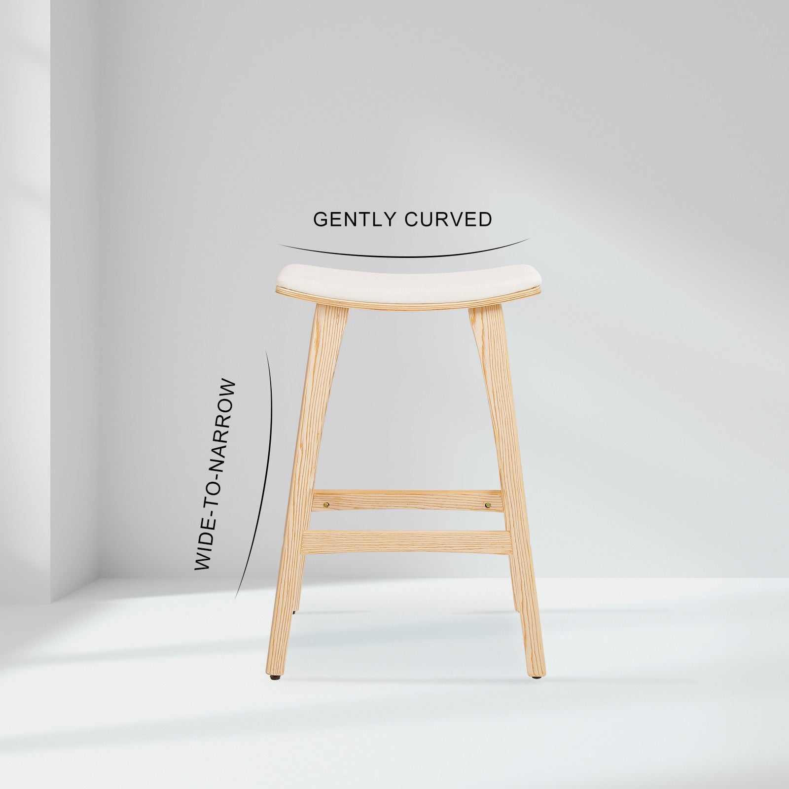 4X Wooden Bar Stool Padded Fabric Dining Chair KANSO 65cm BEIGE