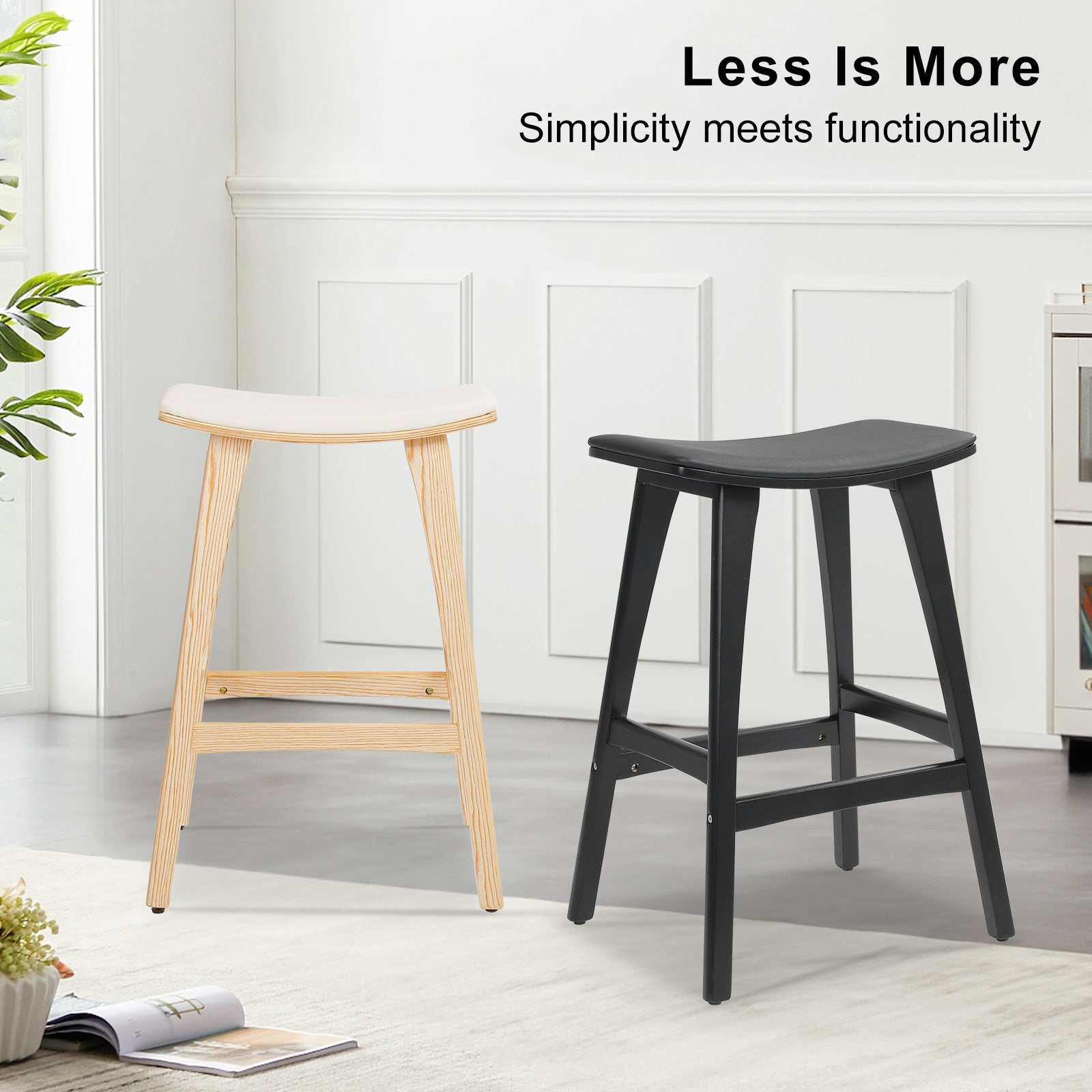 4X Wooden Bar Stool Padded Fabric Dining Chair KANSO 65cm BEIGE