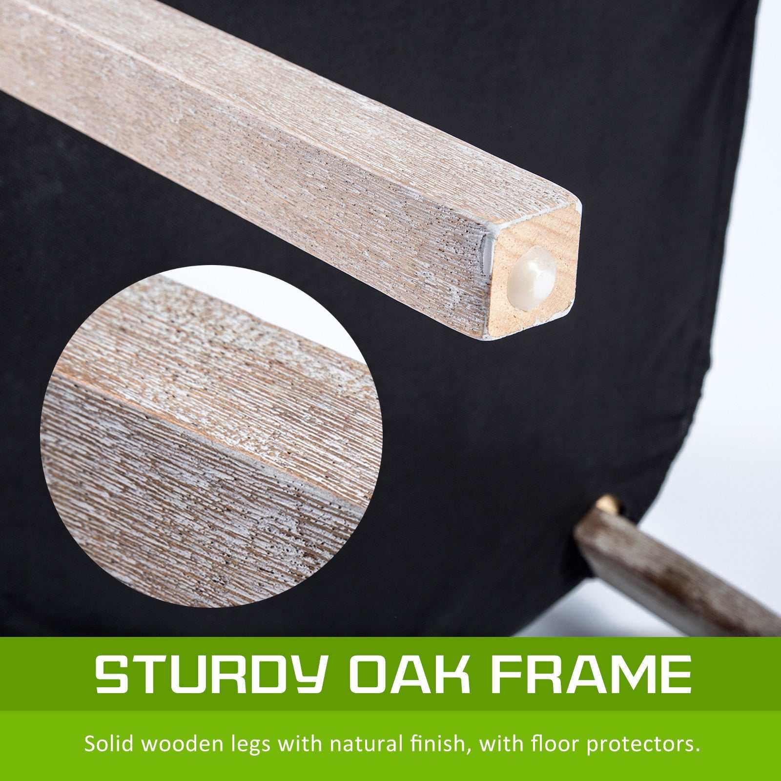 Sturdy oak frame of French Provincial Dining Chair with natural finish and floor protectors.