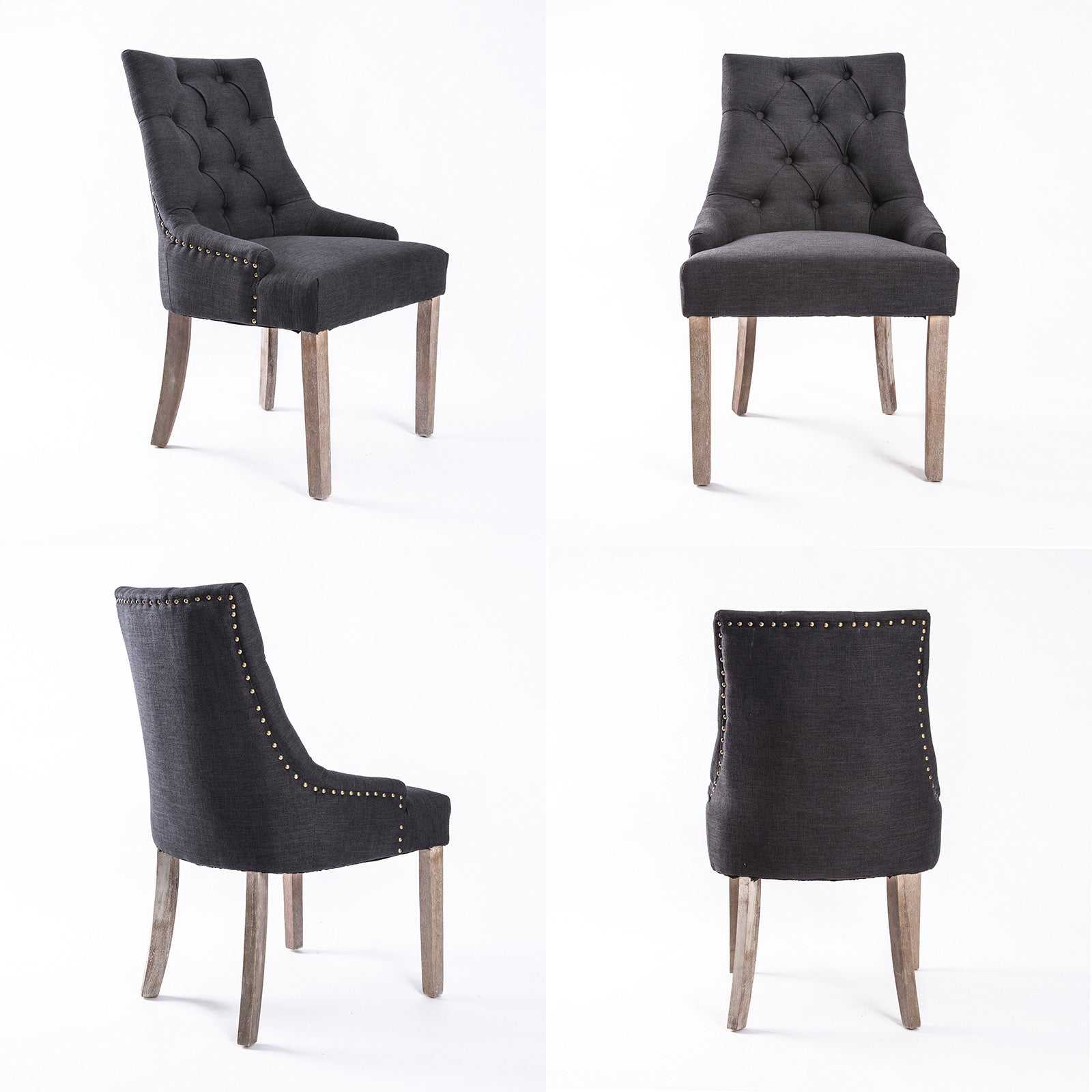 French Provincial Dining Chair with Oak Legs and Black Upholstery