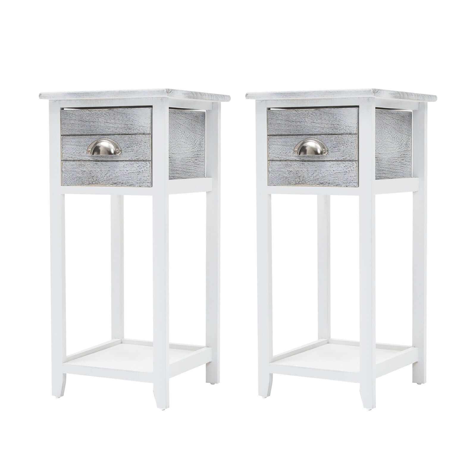 Valerie Bedside Table Vintage Grey Nightstand Set of 2