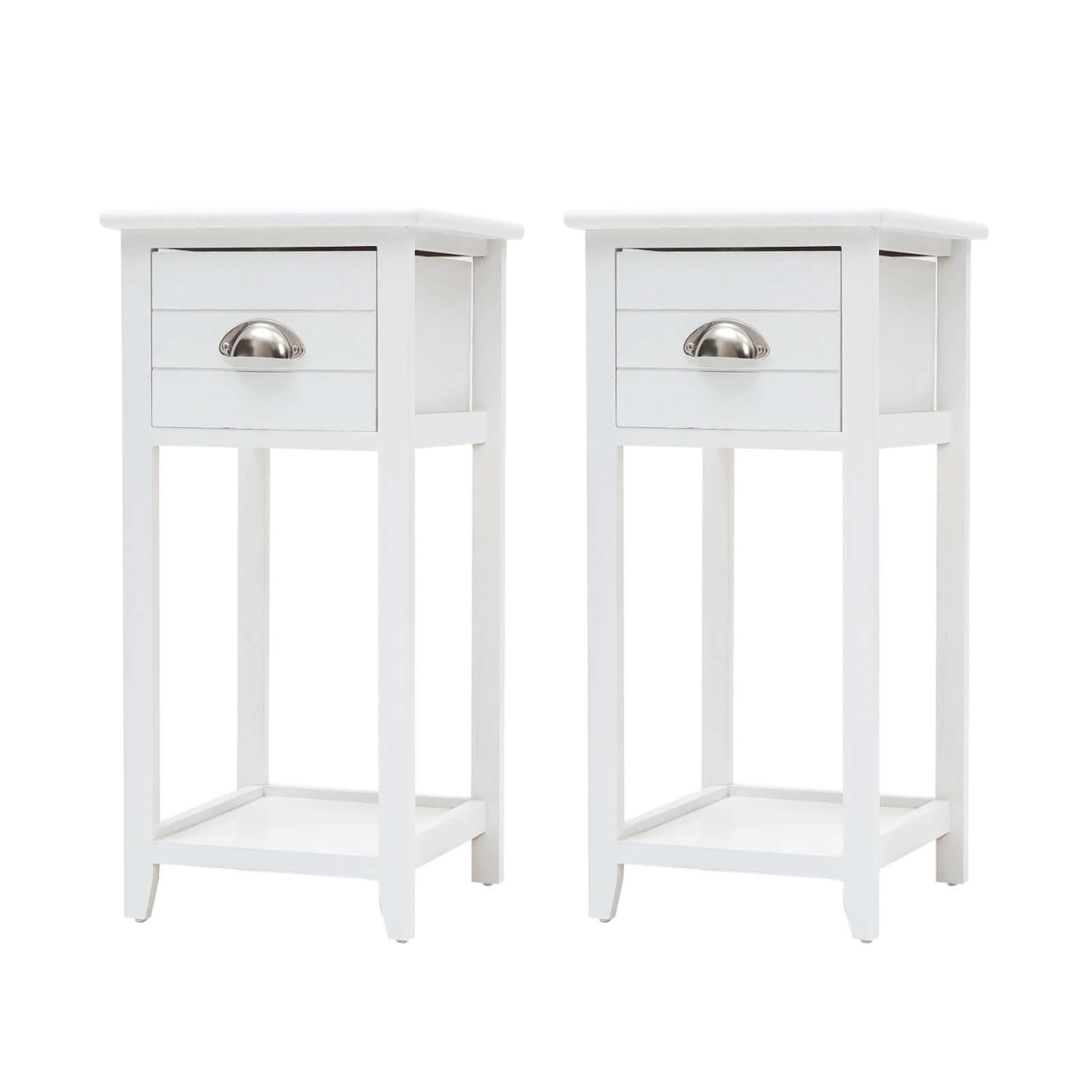 VALERIE White Vintage Bedside Table Set of 2 Storage Cabinet