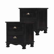 LYDIA Bedside Table 2 Drawer Vintage Black Nightstand Set of 2