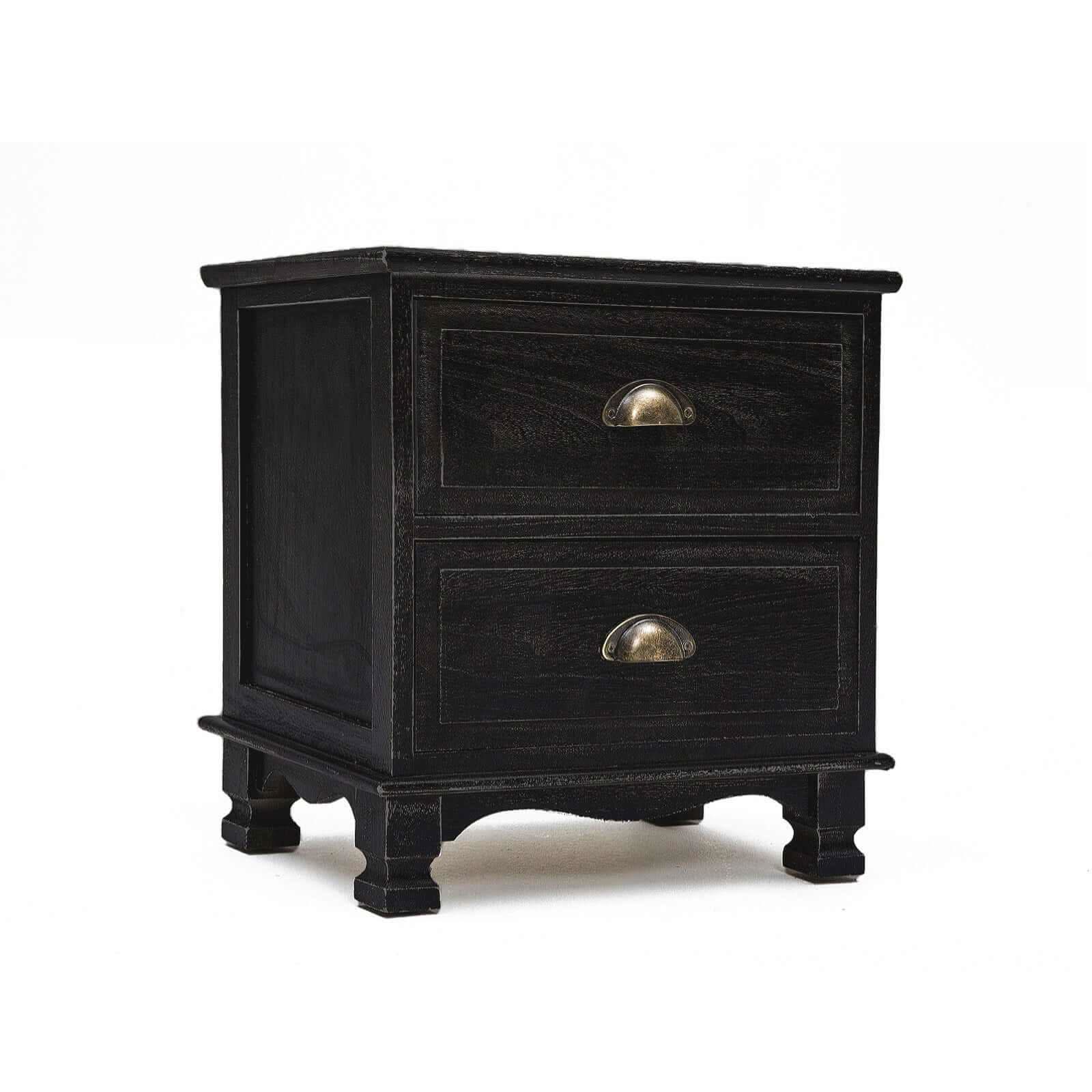 LYDIA Bedside Table 2 Drawer Vintage Black Nightstand Set of 2