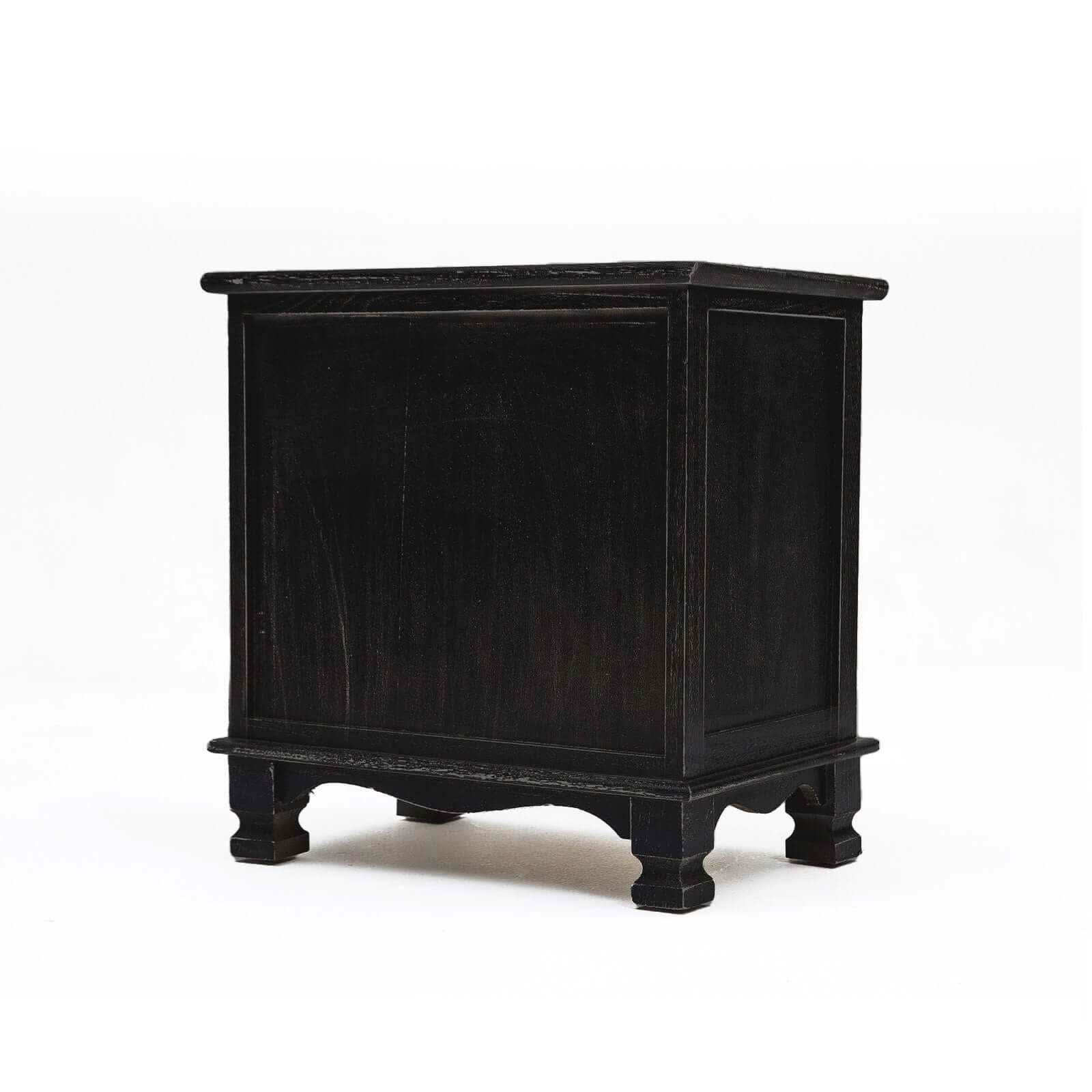 LYDIA Bedside Table 2 Drawer Vintage Black Nightstand Set of 2