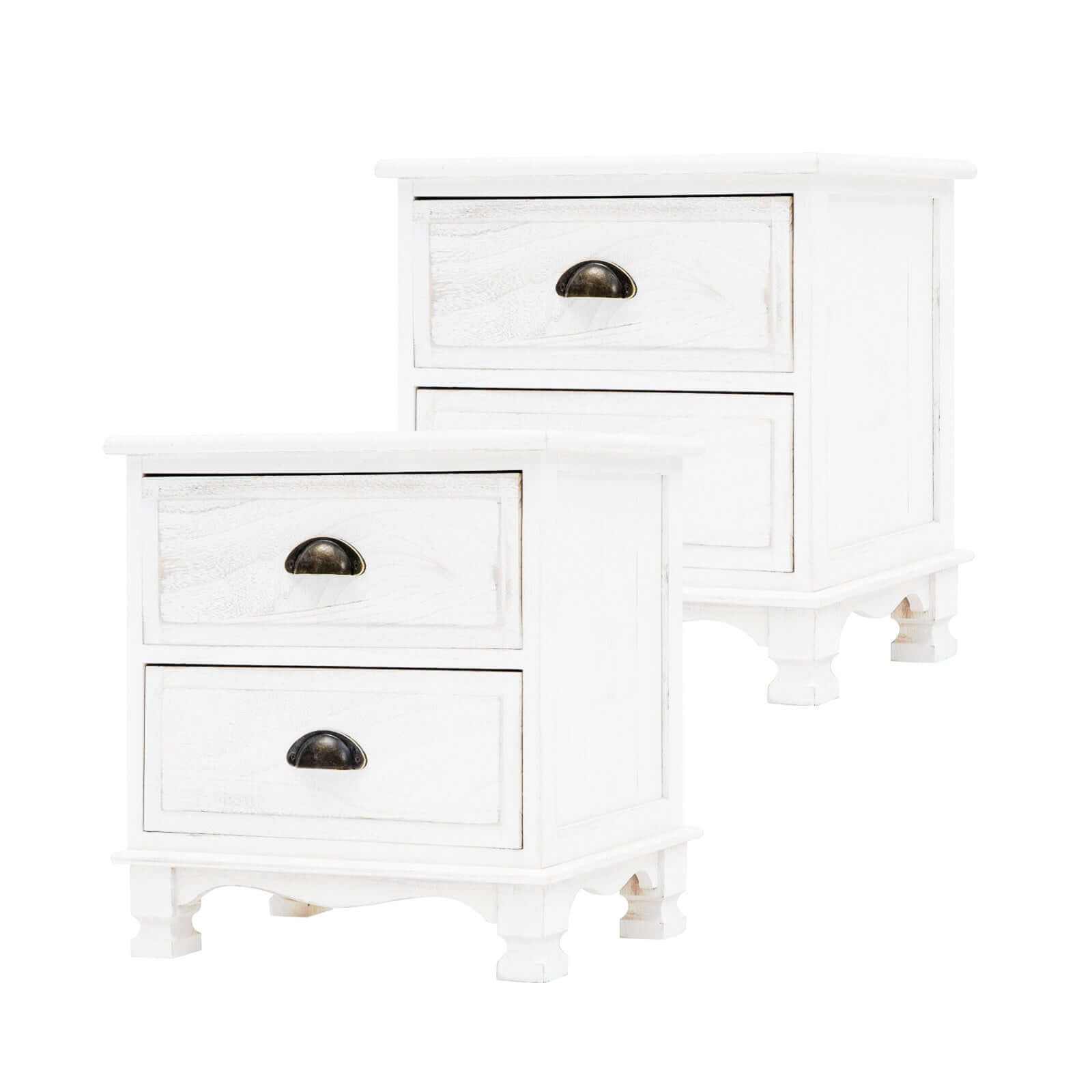 LYDIA Vintage White Nightstand With Drawers Set of 2