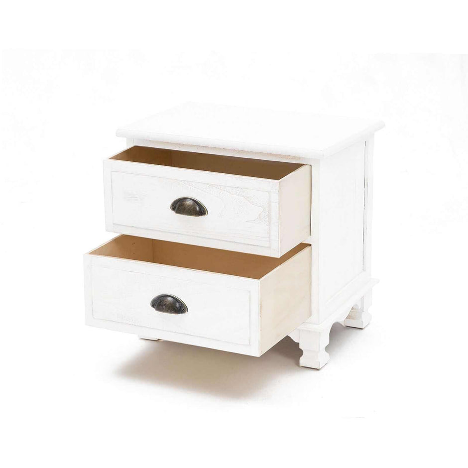 white nightstand with drawers