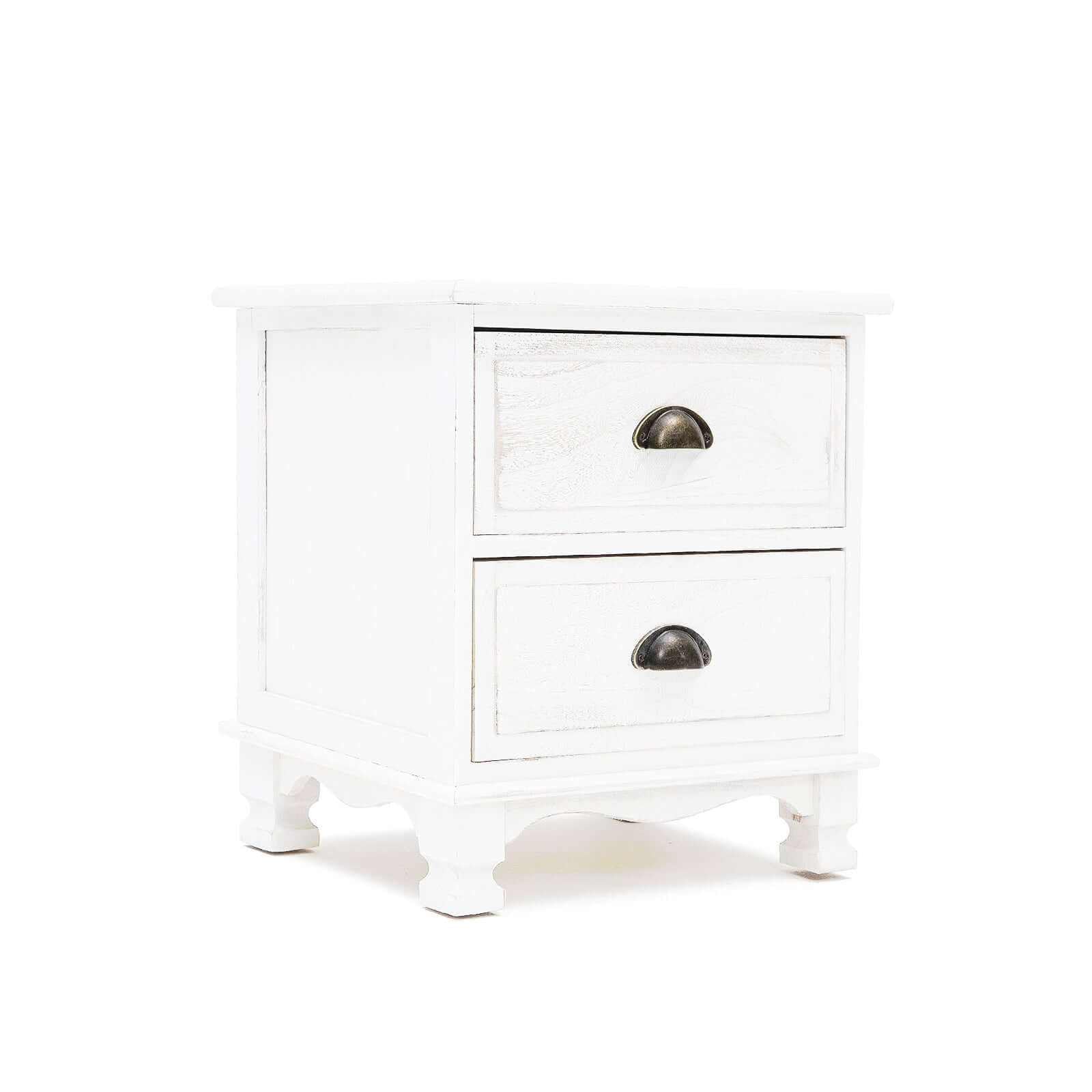 white nightstand with drawers