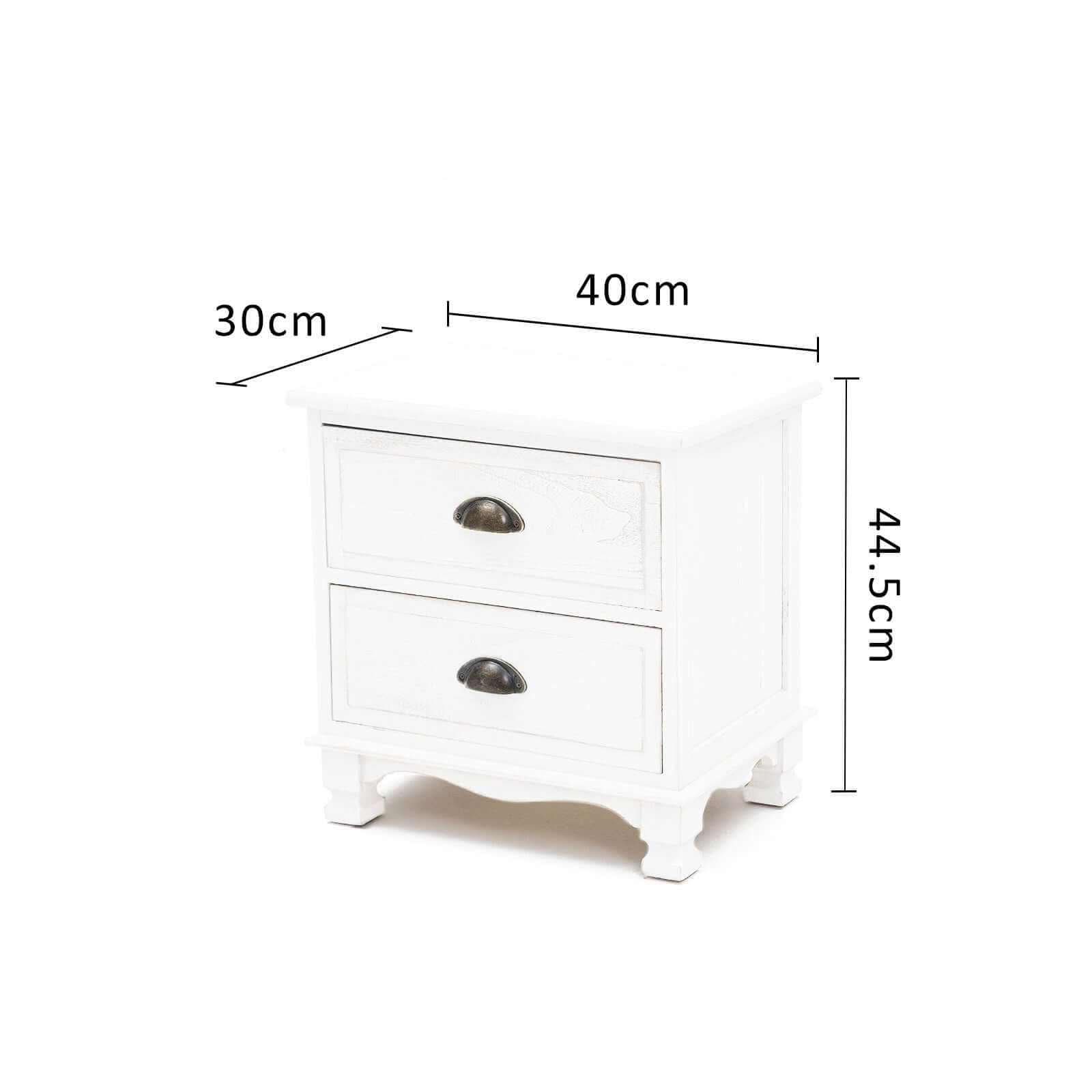 LYDIA Vintage White Nightstand With Drawers Set of 2