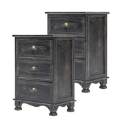 CLARA 3 Drawer Vintage Black Nightstands Set of 2