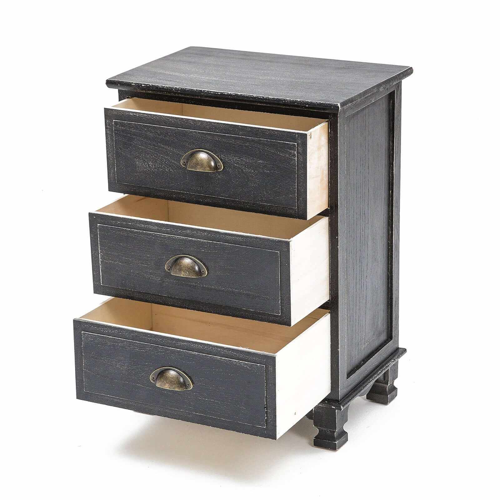 CLARA 3 Drawer Vintage Black Nightstands Set of 2