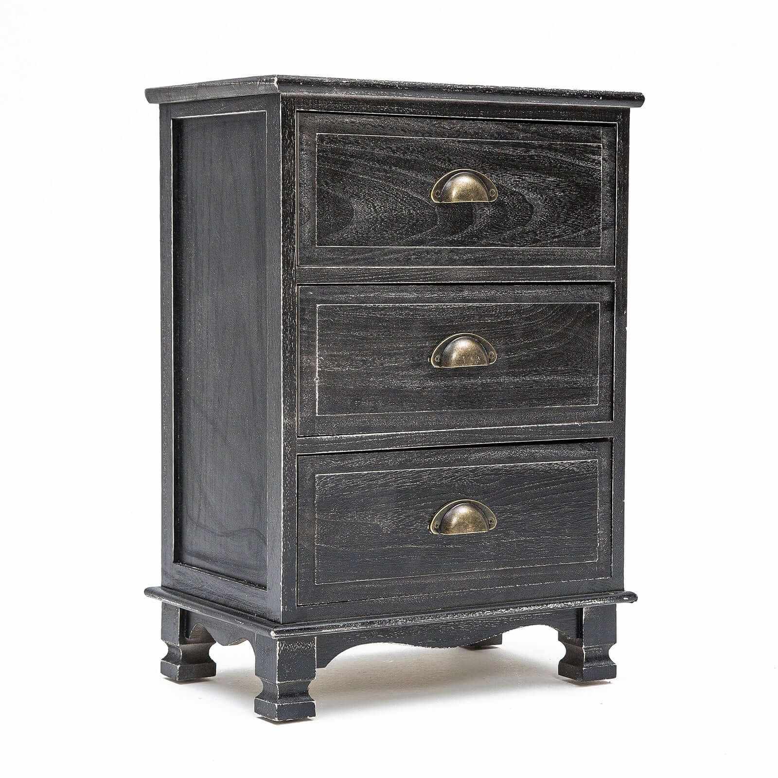 CLARA 3 Drawer Vintage Black Nightstands Set of 2