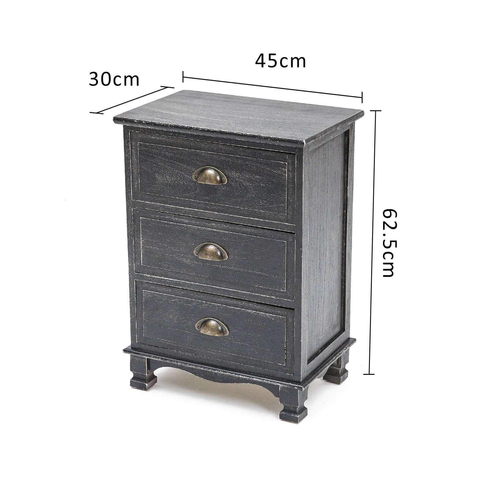 CLARA 3 Drawer Vintage Black Nightstands Set of 2
