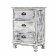 CLARA GREY Bedside Cabinet 3 Drawer Vintage Side Table