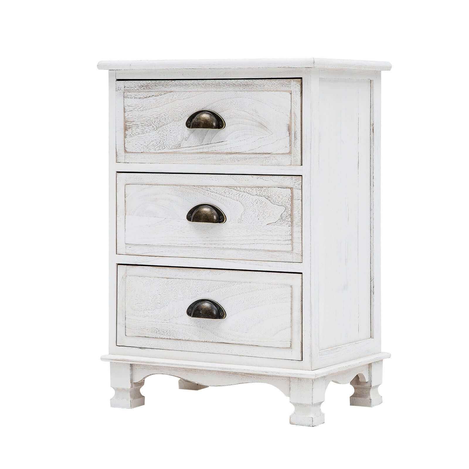 CLARA White Three Drawer Bedside Table Storage Cabinet