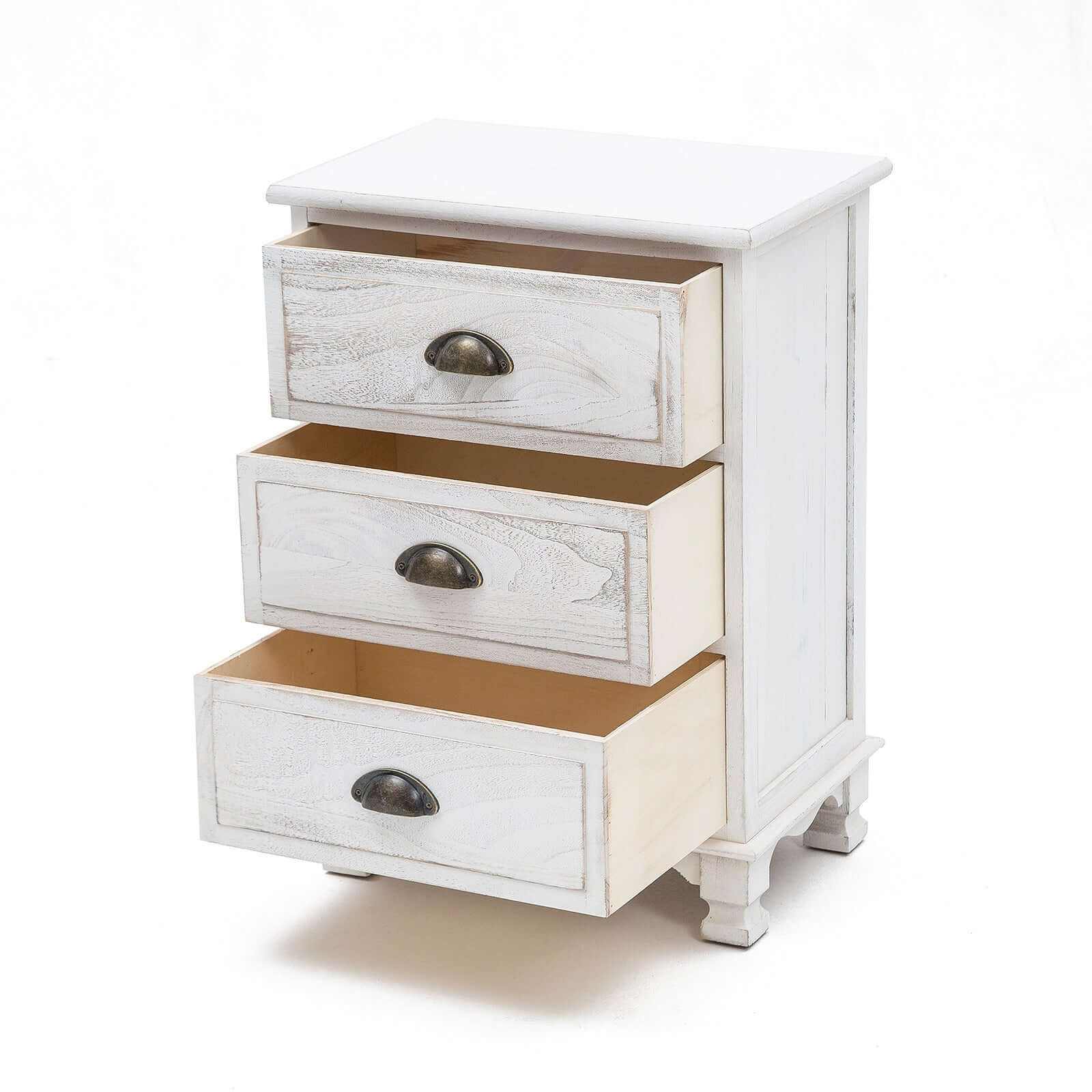 CLARA White Three Drawer Bedside Table Storage Cabinet
