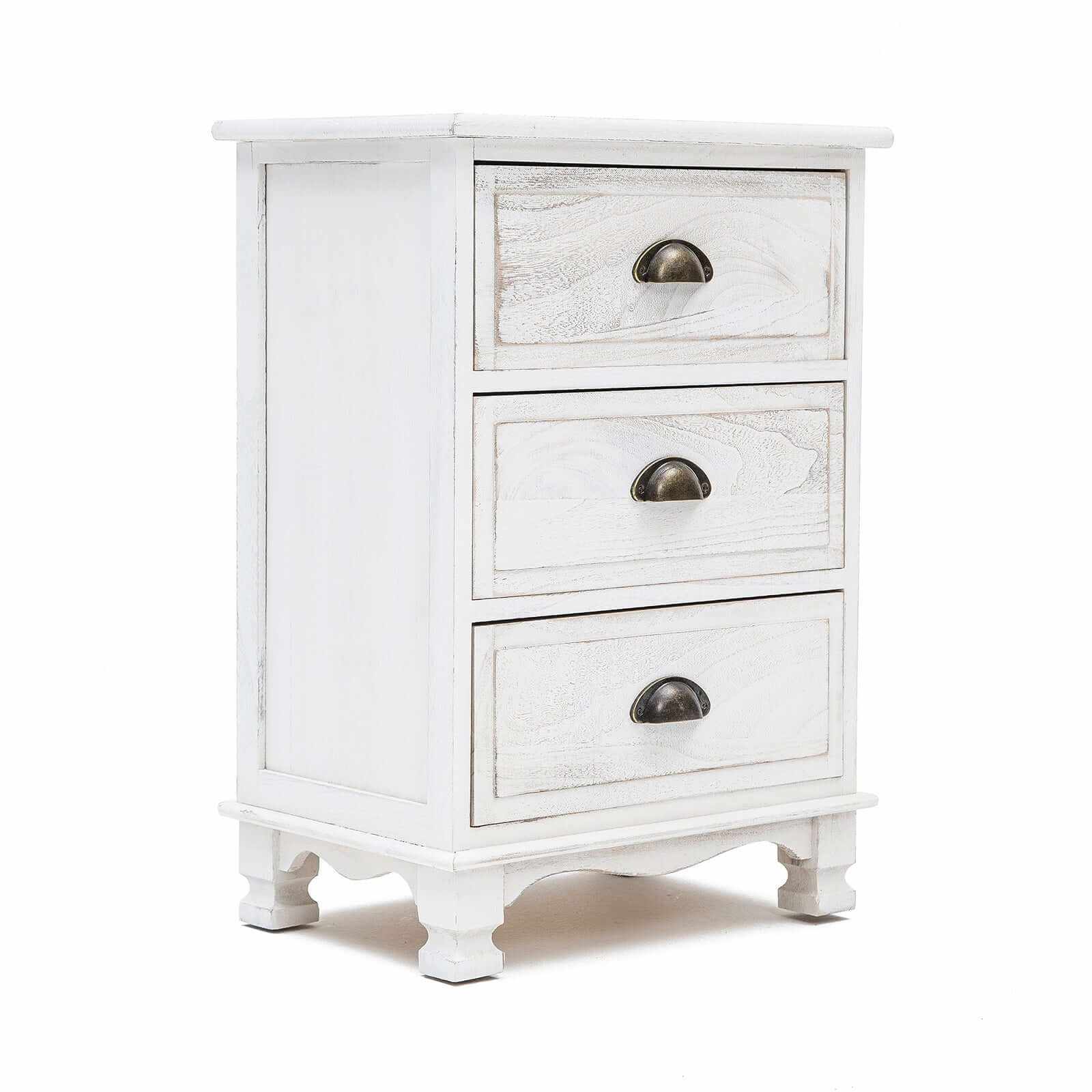CLARA White Three Drawer Bedside Table Storage Cabinet