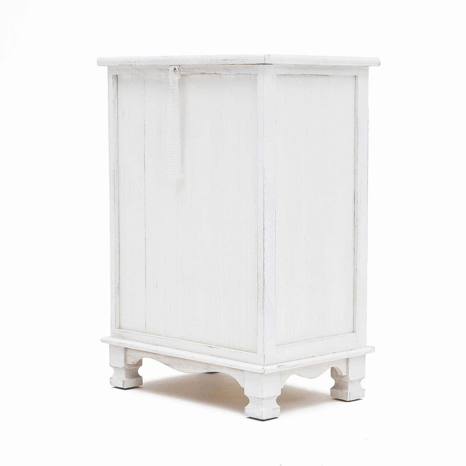 white three drawer bedside table