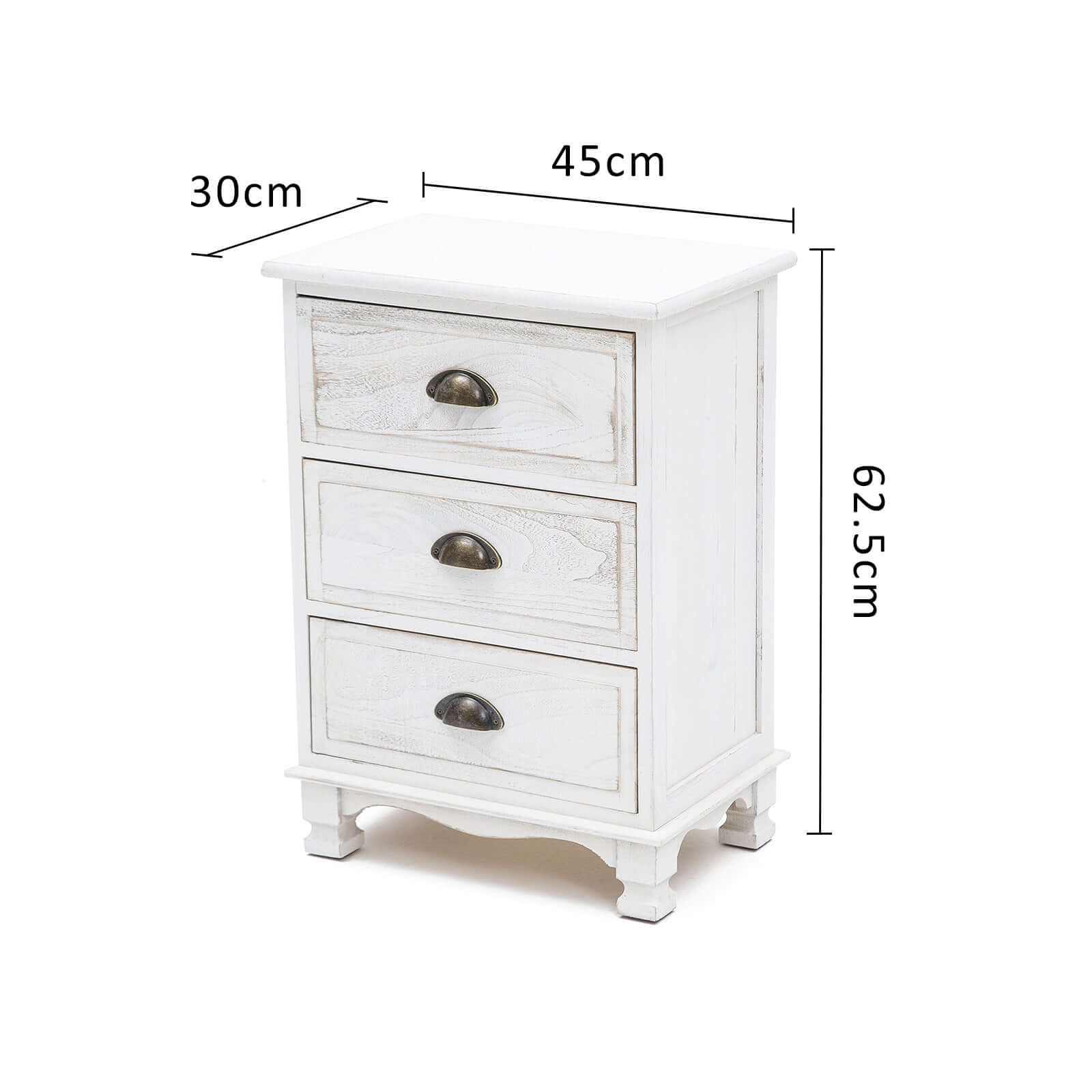 CLARA White Three Drawer Bedside Table Storage Cabinet