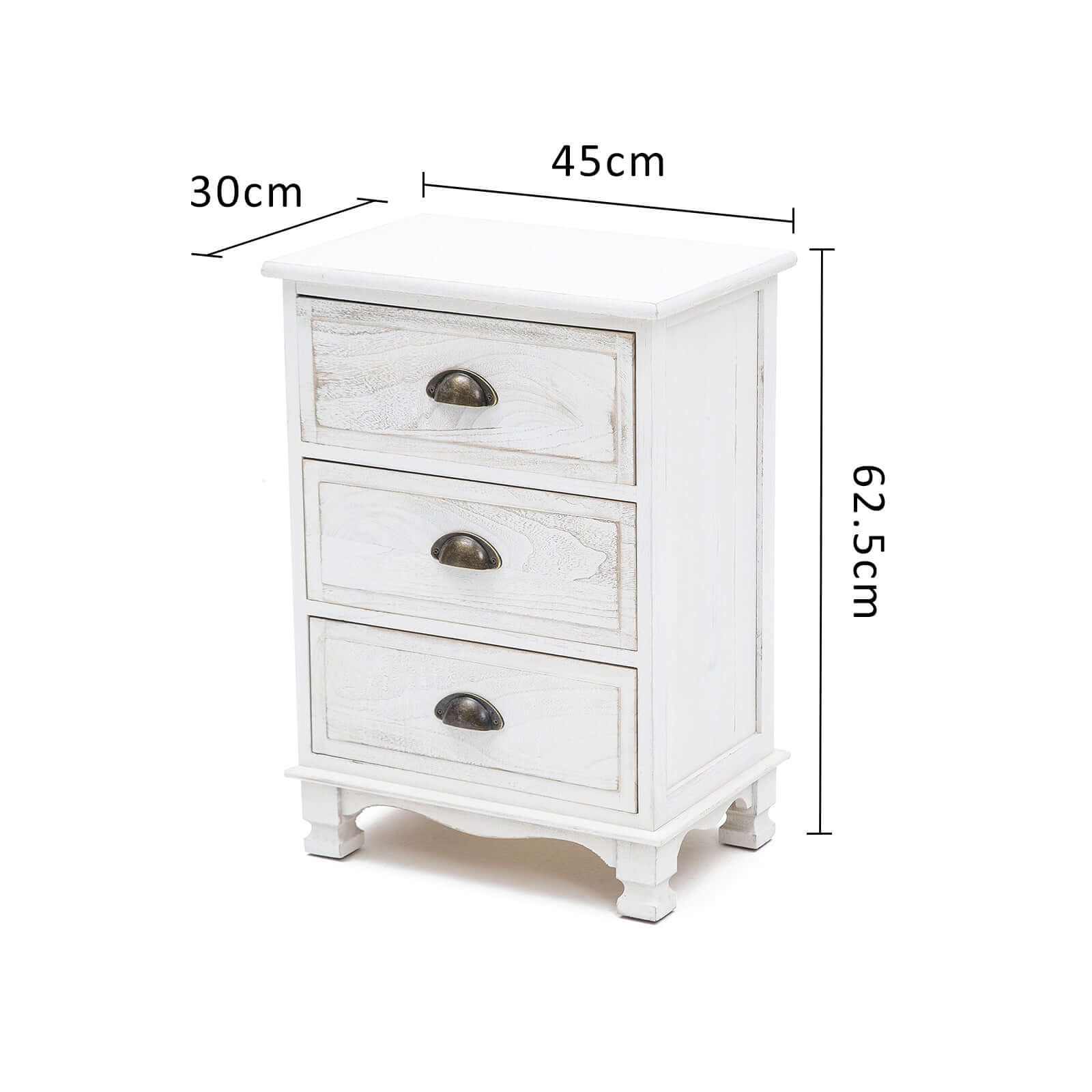 white three drawer bedside table