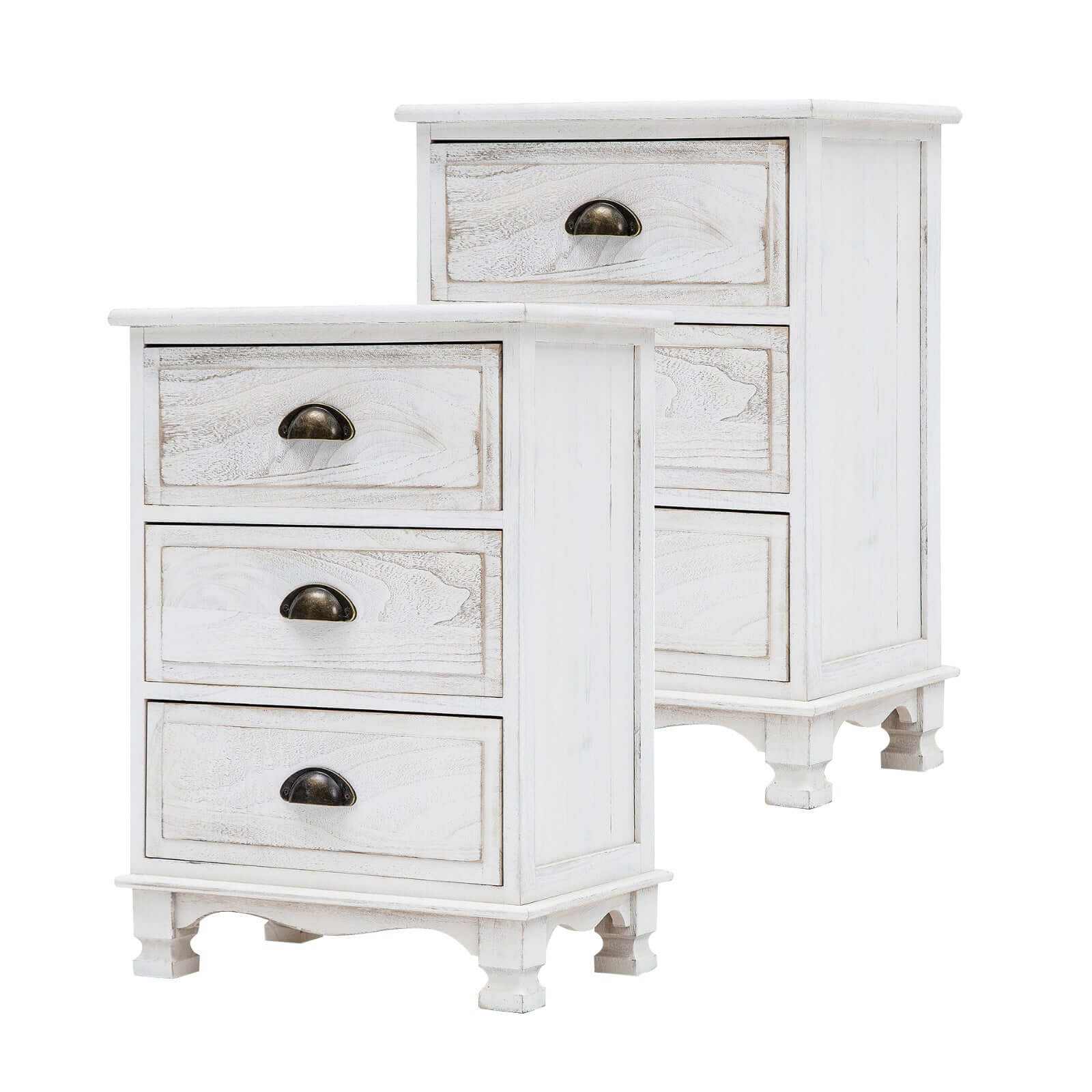 CLARA 2X White 3 Drawer Nightstand Storage Cabinet