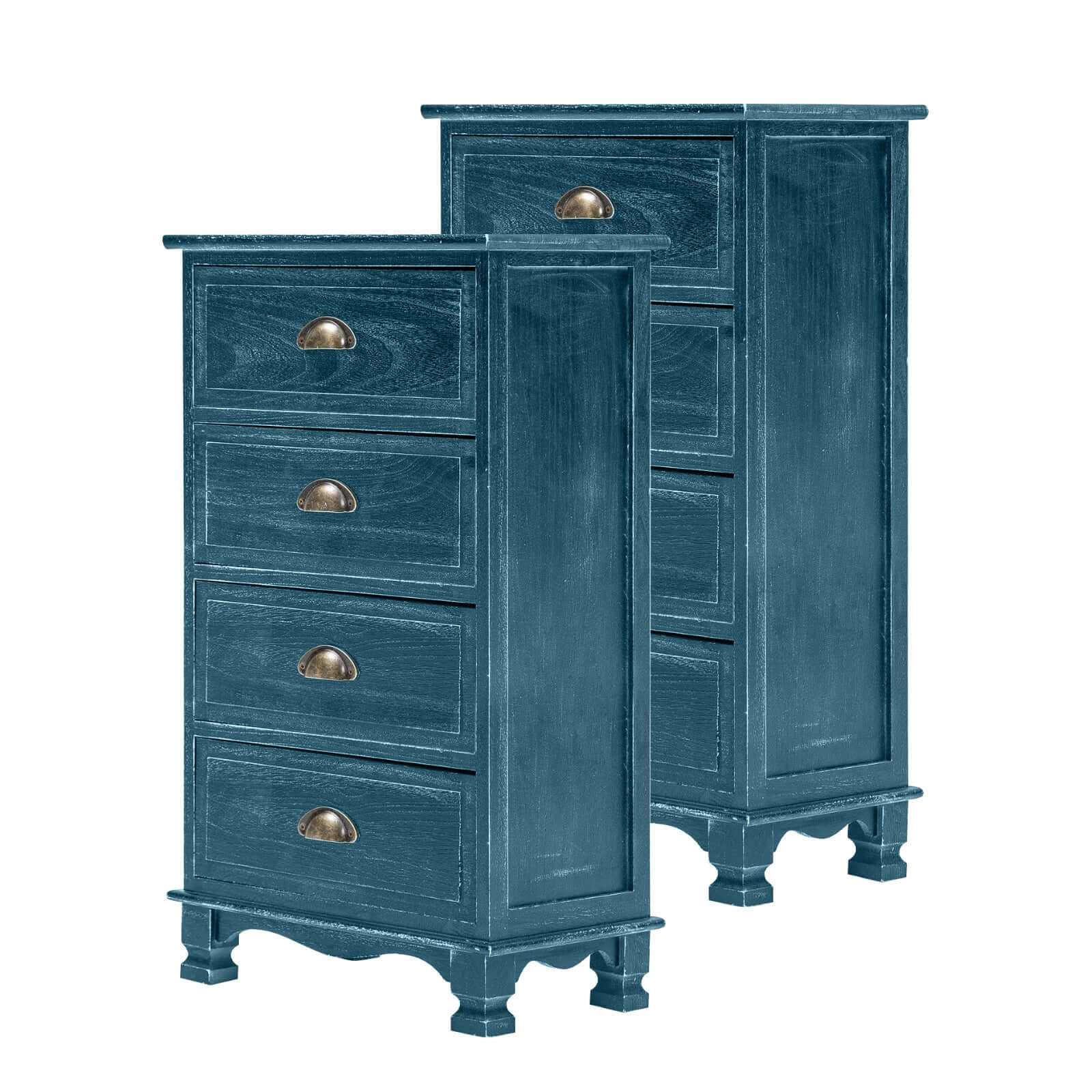 ADELINE Bedside Table 4 Drawer Blue Nightstand Set of 2
