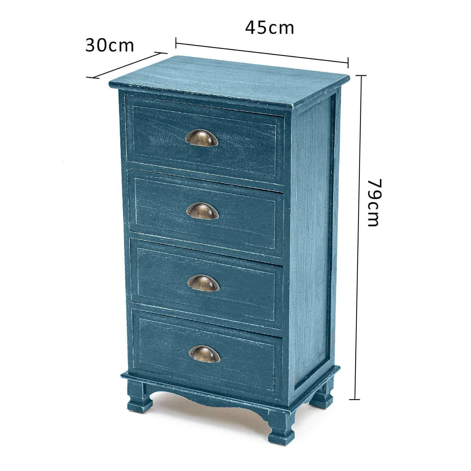 ADELINE Bedside Table 4 Drawer Blue Nightstand Set of 2