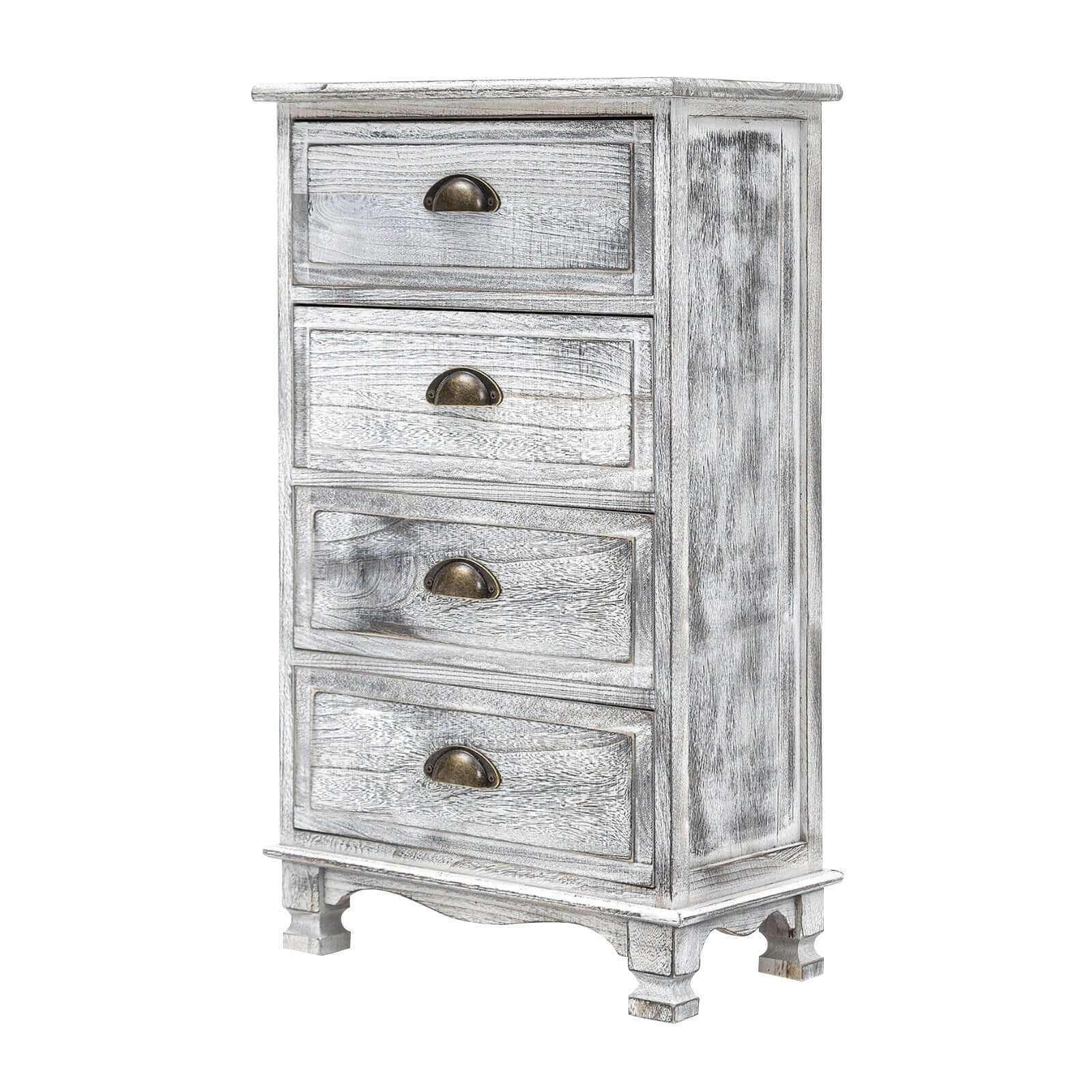 Bedside Table 4 Drawer Vintage Side Table Storage Cabinet Bedroom ADEL