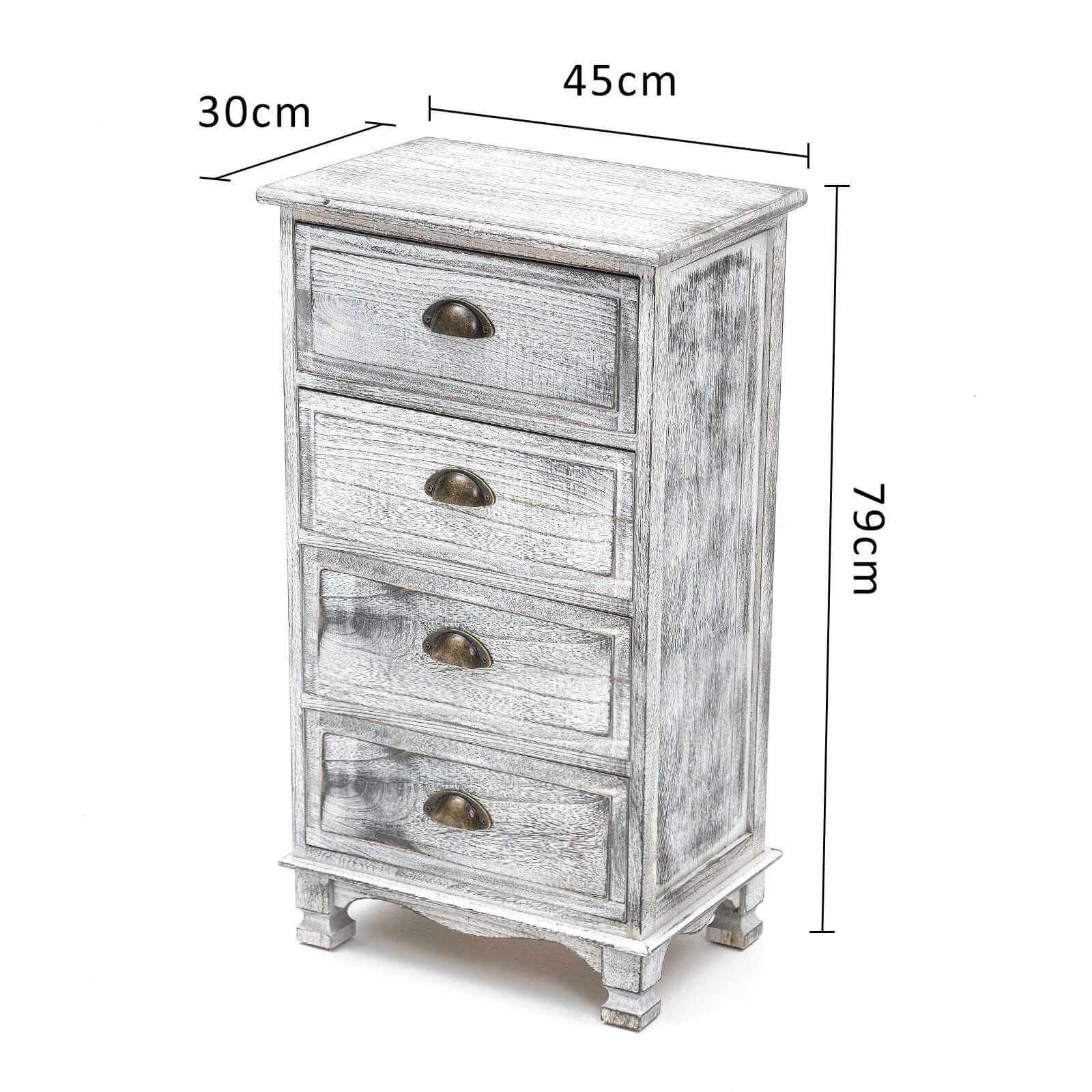 Bedside Table 4 Drawer Vintage Side Table Storage Cabinet Bedroom ADEL